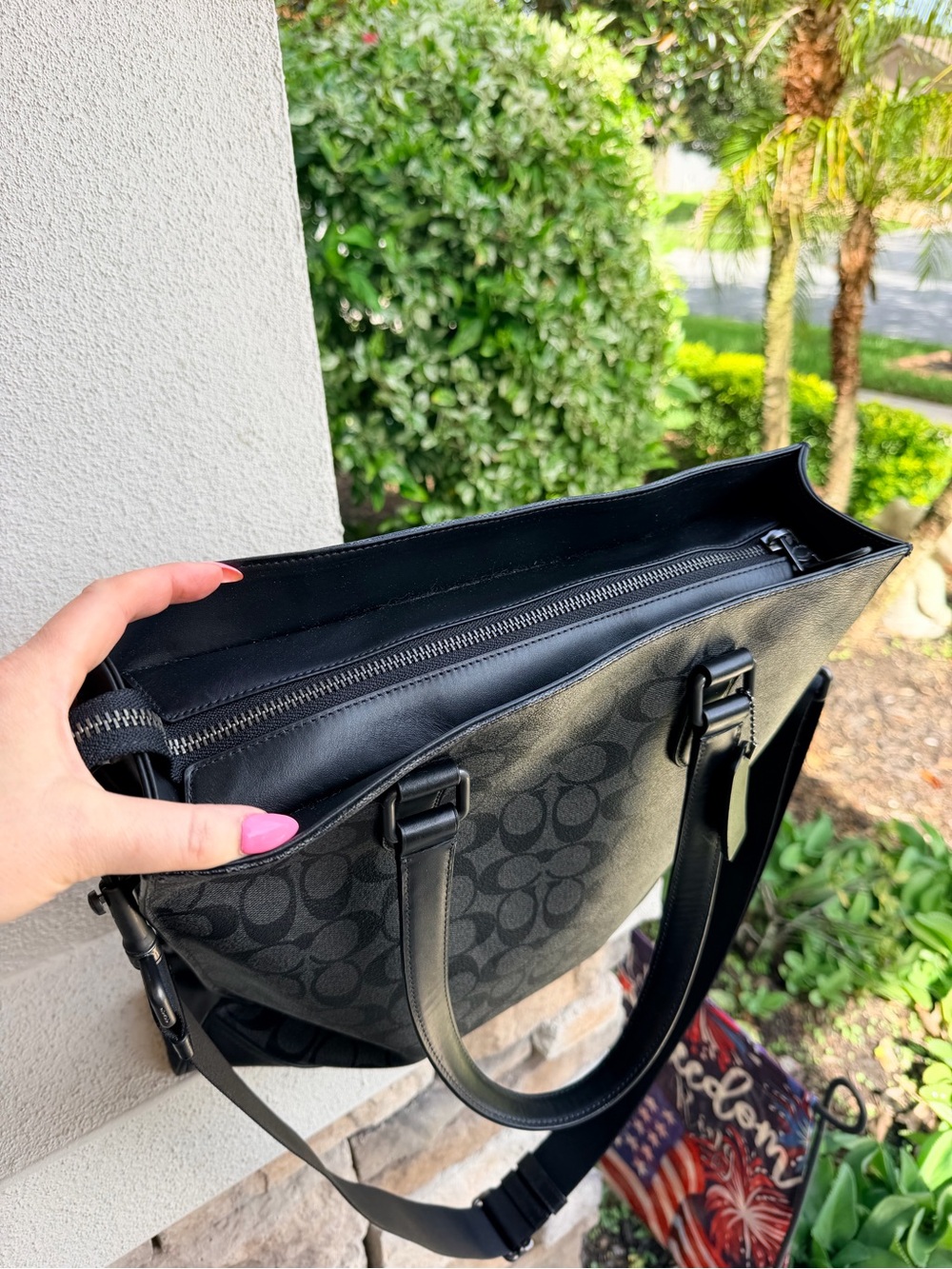 Coach C9442 Large Tote Black Signature Canvas Leather Crossbody Bag $398 - Picture 5 of 13
